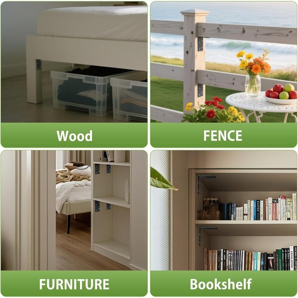 4PCS Heavy Duty L Shape Corner Brace 90 Degree Angle Bracket Solid Iron for Wood Furniture Shelf Support
