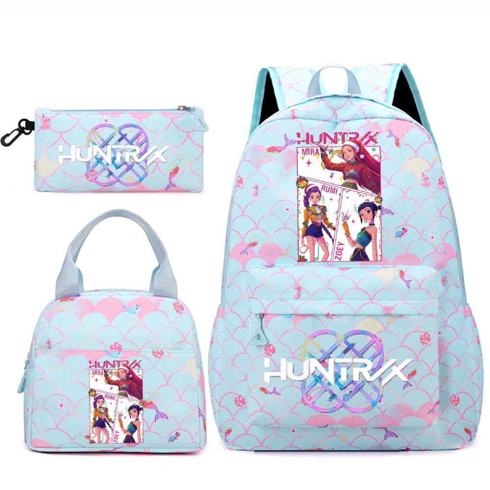 3Pcs/set Kpop Printed Backpack Handbag Pencil Case for Teenger Student Girl Boy Schoolbag Kid Bookbag Large Capacity Travel Bag Christmas Gift