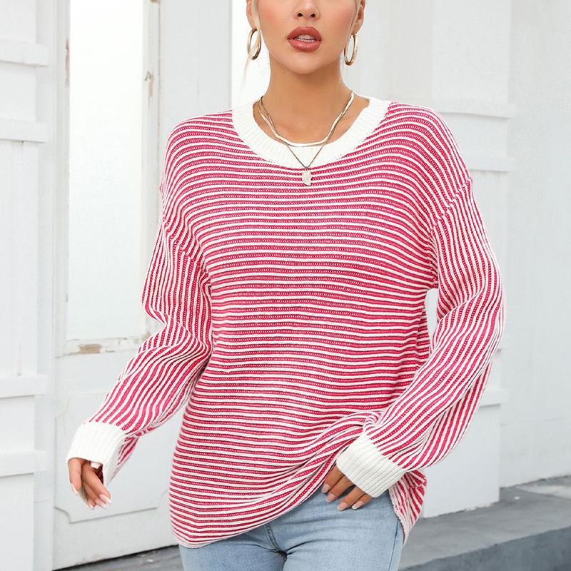 

Свитер с круглым вырезом, женский модный полосатый топ, повседневный вязаный пуловер XL розовый