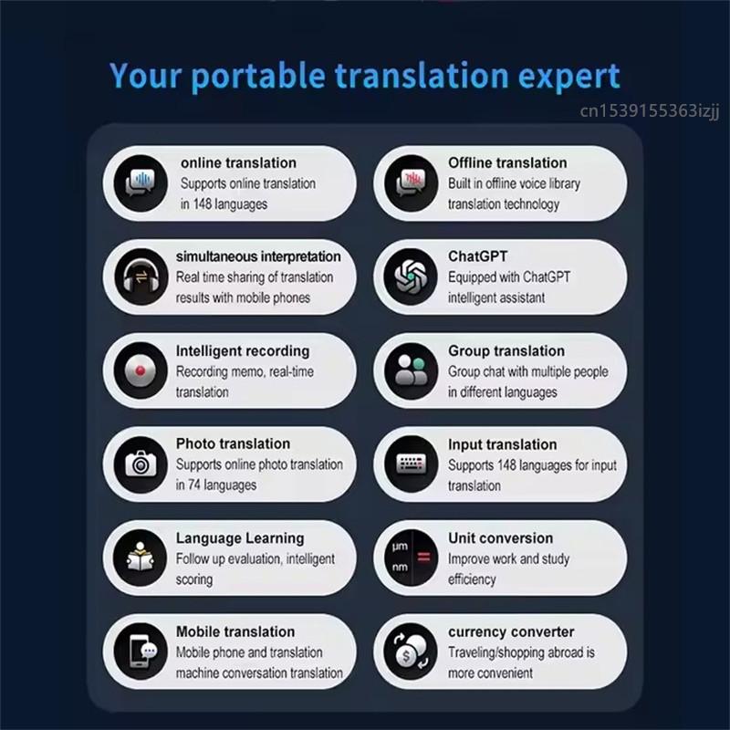 S15 4G Tragbarer KI-Übersetzer 16 GB Speicher 148 Sprachen Intelligente Übersetzung in Echtzeit Sprachfoto Offline-Übersetzung