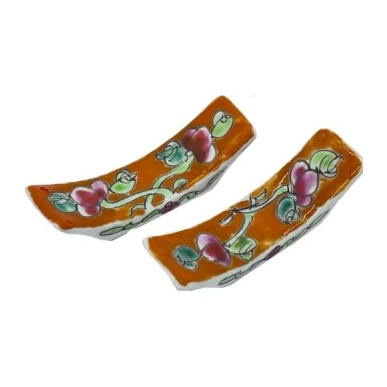 Peranakan Chopstick Rests (Orange) - Peranakan Culture Singapore Malaysia Phoenix Peony Crane Butterfly Rose - Available in 10 Colors - Price for 2