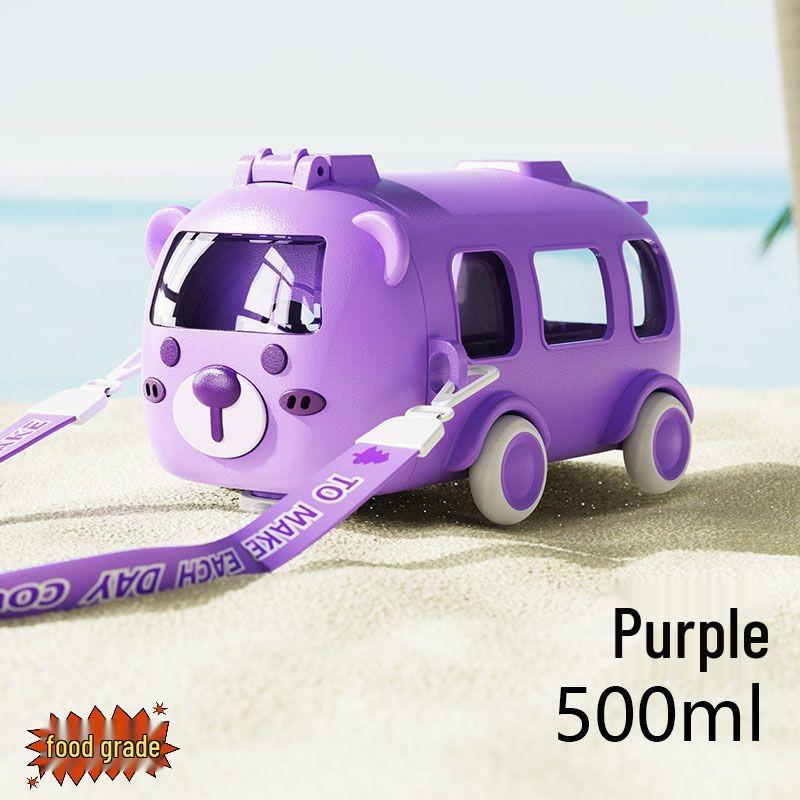 Children's Cartoon Bus Straw Cup for Kindergarten & School