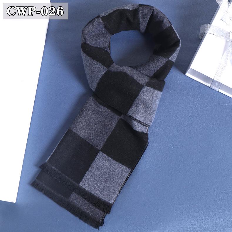 2025 Winter Men's Black Grey Plaid Imitation Cashmere Scarf