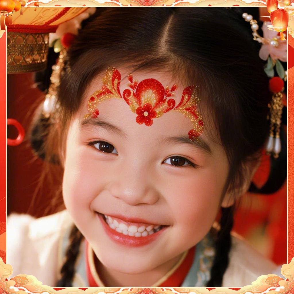 New Year Glitter Tattoo Stickers for Kids: Non-toxic, Easy to Clean, High-End, Cute Forehead Designs.