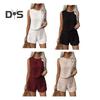 Femeii 2 piese ținută Hollow Back fără mâneci maiou pantaloni scurți cu picioare largi set casual lejer lejer costum asortat