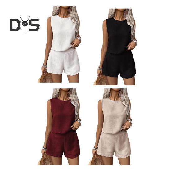 Γυναικείο Σετ 2 Τεμαχίων Αμάνικη Αθλητική Μπλούζα με Ανοιχτή Πλάτη και Σορτς με Φαρδύ Πόδι, Καθημερινό Άνετο Σετ για Χαλάρωση