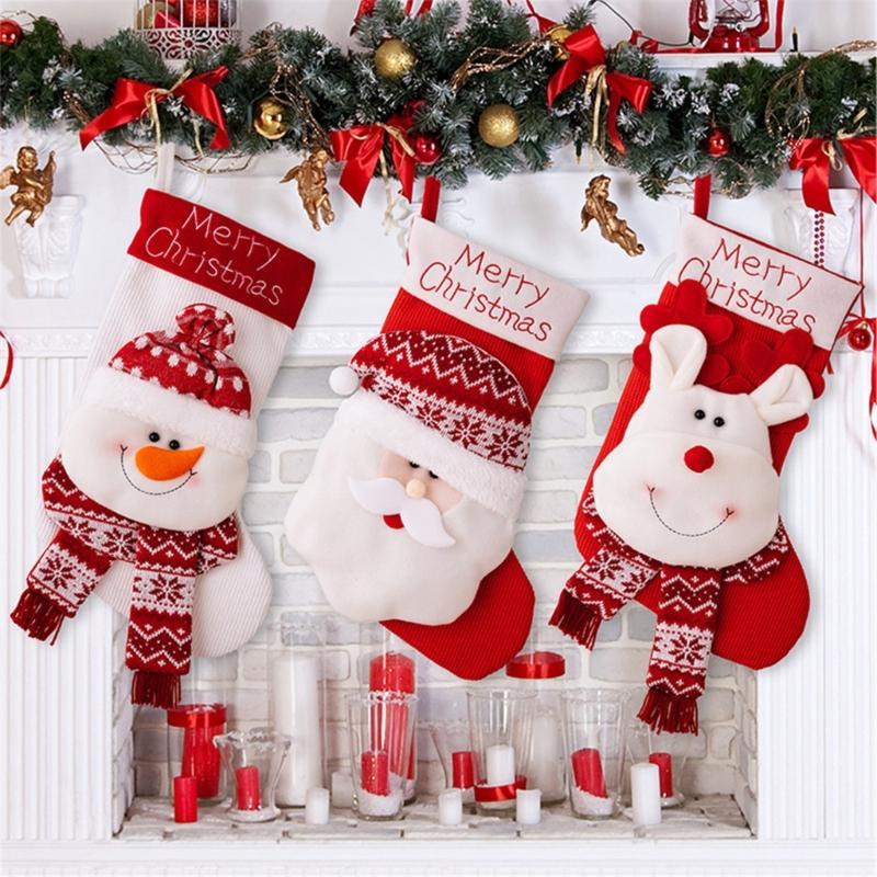 Set Of 2 Plush Santa/Snowman/Elk Christmas Socks Hanging Gifts Bag for Home Stylish Festives Season Decoration