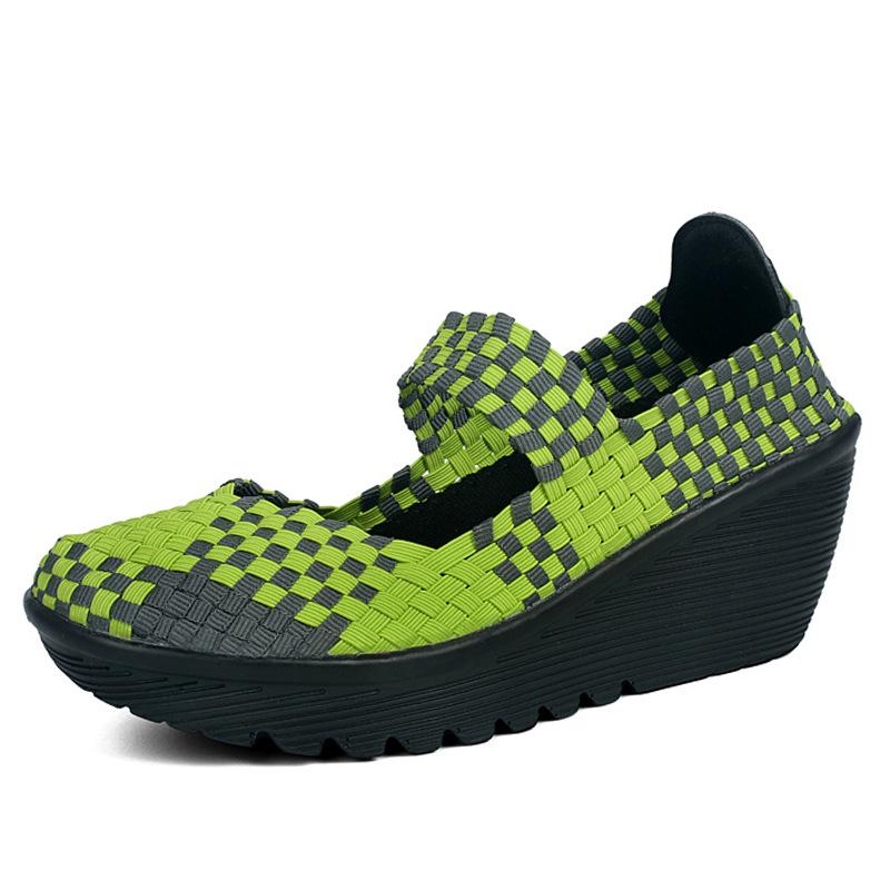 Dámské tkané elastické robustní podpatky na klínu Platforma pro volný čas Nízké podpatky Lehká prodyšná Mary Jane pro ženy Nazouvací lodičky Boty Vycházková obuv
