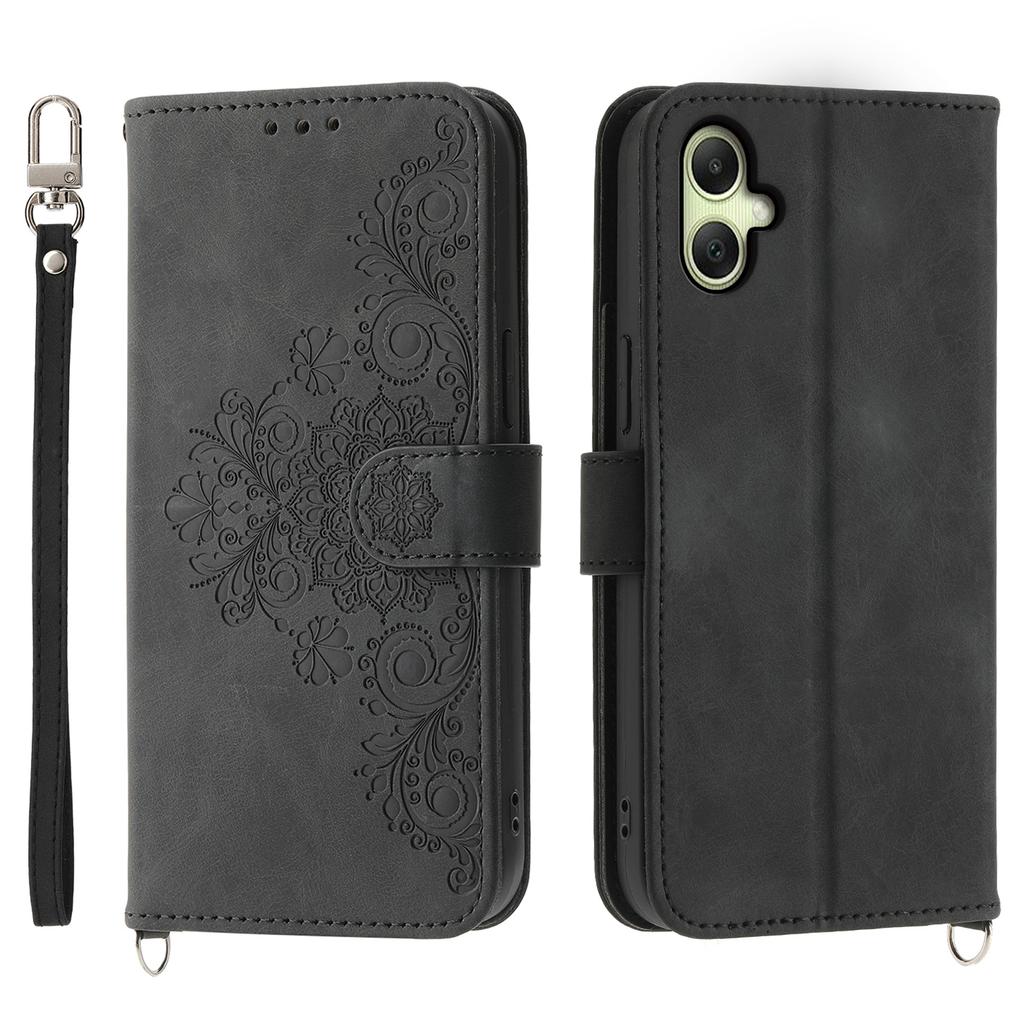 For Samsung Galaxy A06 4G Case Flower Pattern PU Leather Wallet Phone Cover with Strap