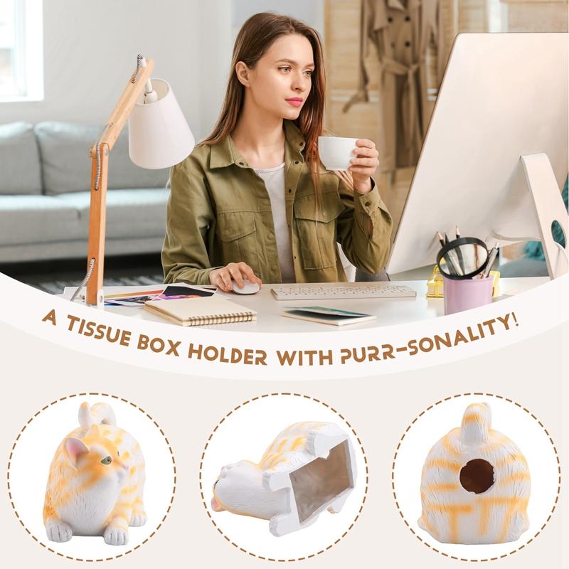 Cat Butt Tissue Holder Cute Bathroom Accessories Orange Tabby Cat Square Tissue Box Cover