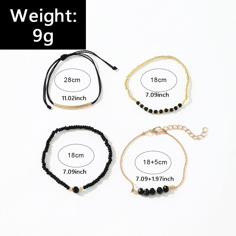 4Pcs Fashion Black Glass Stone Bracelets Set For Women Boho Handmade Beads Chain Bangle Female Boho Jewelry Accessories