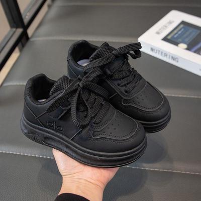 Children's White & Black Board Shoes – Spring/Autumn 2026, Lightweight Casual Sneakers for School-Aged Kids.