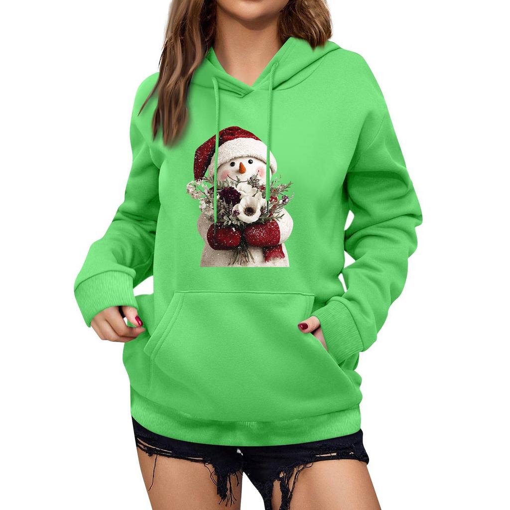 Women's Winter Christmas Printed Pullover Hooded Sweatshirt Fleece Long Sleeve Sweatshirt
