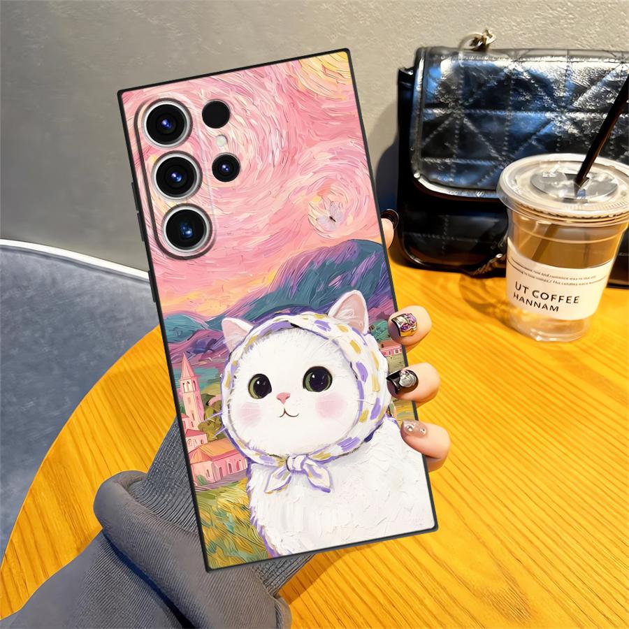 Funda Phone Cover Case for Samsung Galaxy S26 Ultra S23 S24 Note 20 8 9 10 S20 Ultra S10 S9 S21 FE S25 Plus Cartoon Cute Cat