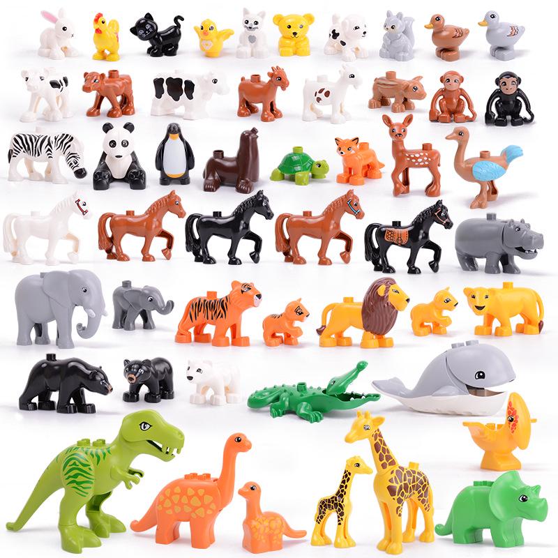 Compatible LEGO Large Building Blocks & Animal Accessories: Dinosaur, Crocodile, Tiger, Giraffe, Chicken, Dog, Cat.