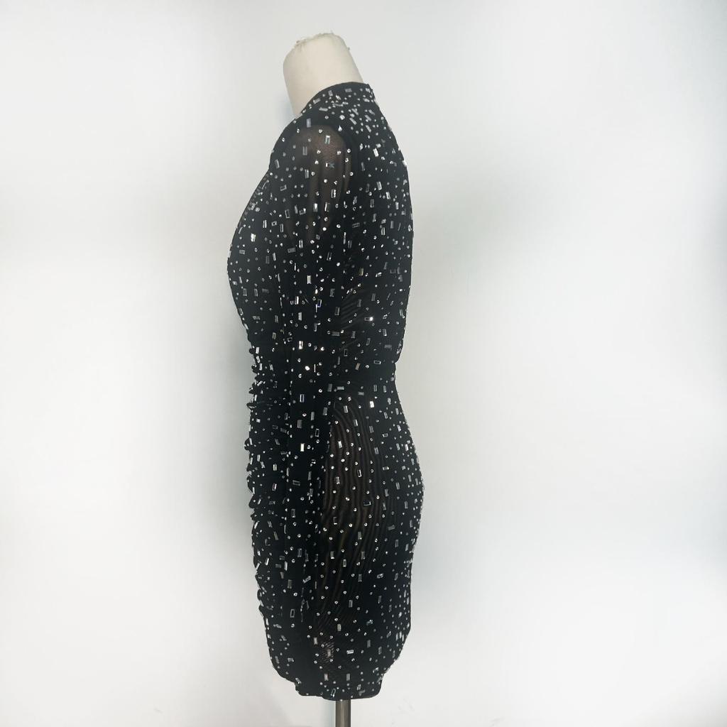 Women's Luxury Mesh Round Neck Long Sleeve Bodycon Dress