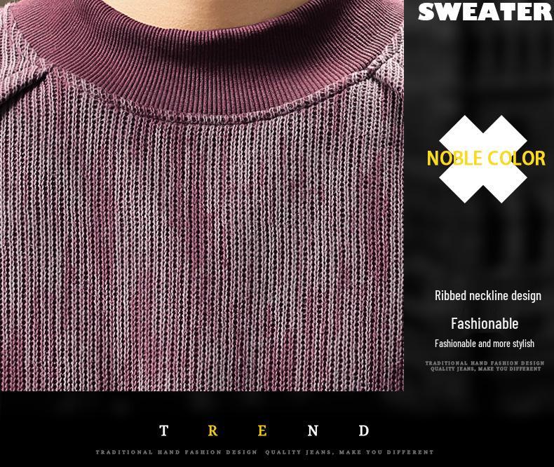 Men's Trendy Retro Print Loose Pullover: Heavyweight Half-High Collar Autumn Hoodie