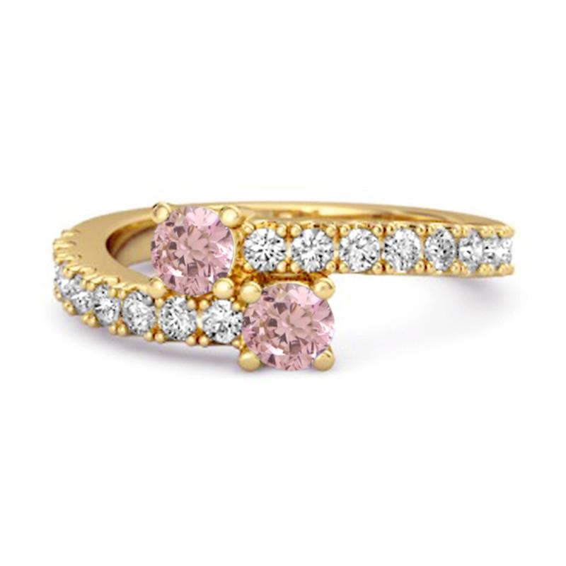 

Pink Topaz Twin Stone with Accents Bypass Ring - Sterling Silver Gold Vermeil 9 жовтий/золотий