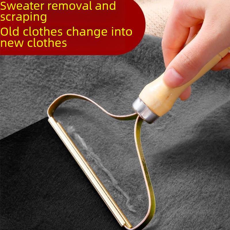 Ruční holicí strojek s dřevěnou rukojetí - Odstraňte žmolky a lepkavé chloupky pomocí poměděné čepele