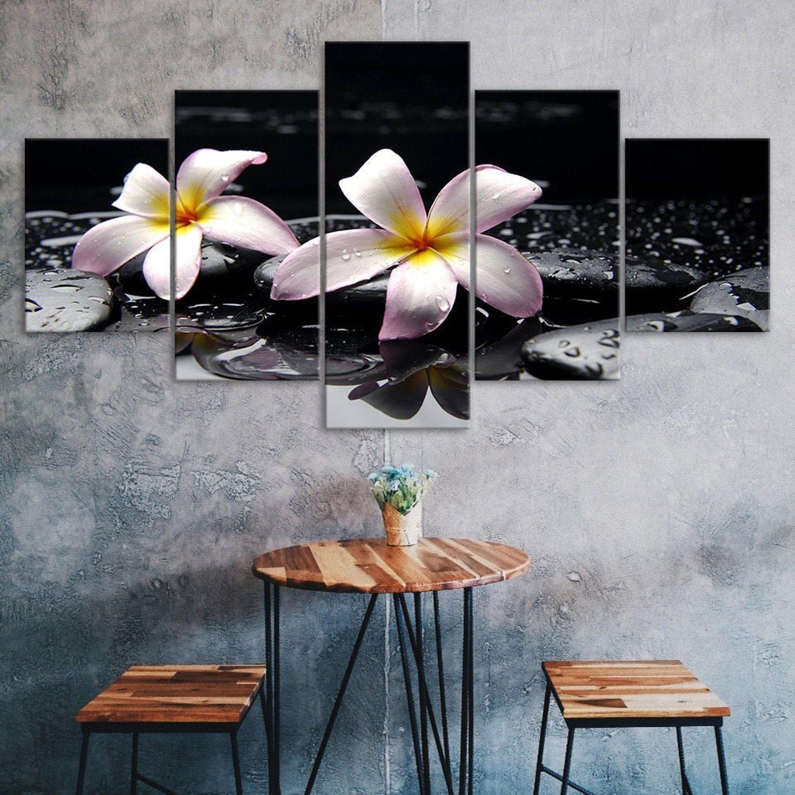 

Plumeria Rubra Flowers Water Drops Zen Stone Spa 5 Piece Five Panel Wall Canvas Print Modern Art Poster Picture Home Decor Gift For Him Her 20X35 20X45 20X55CM