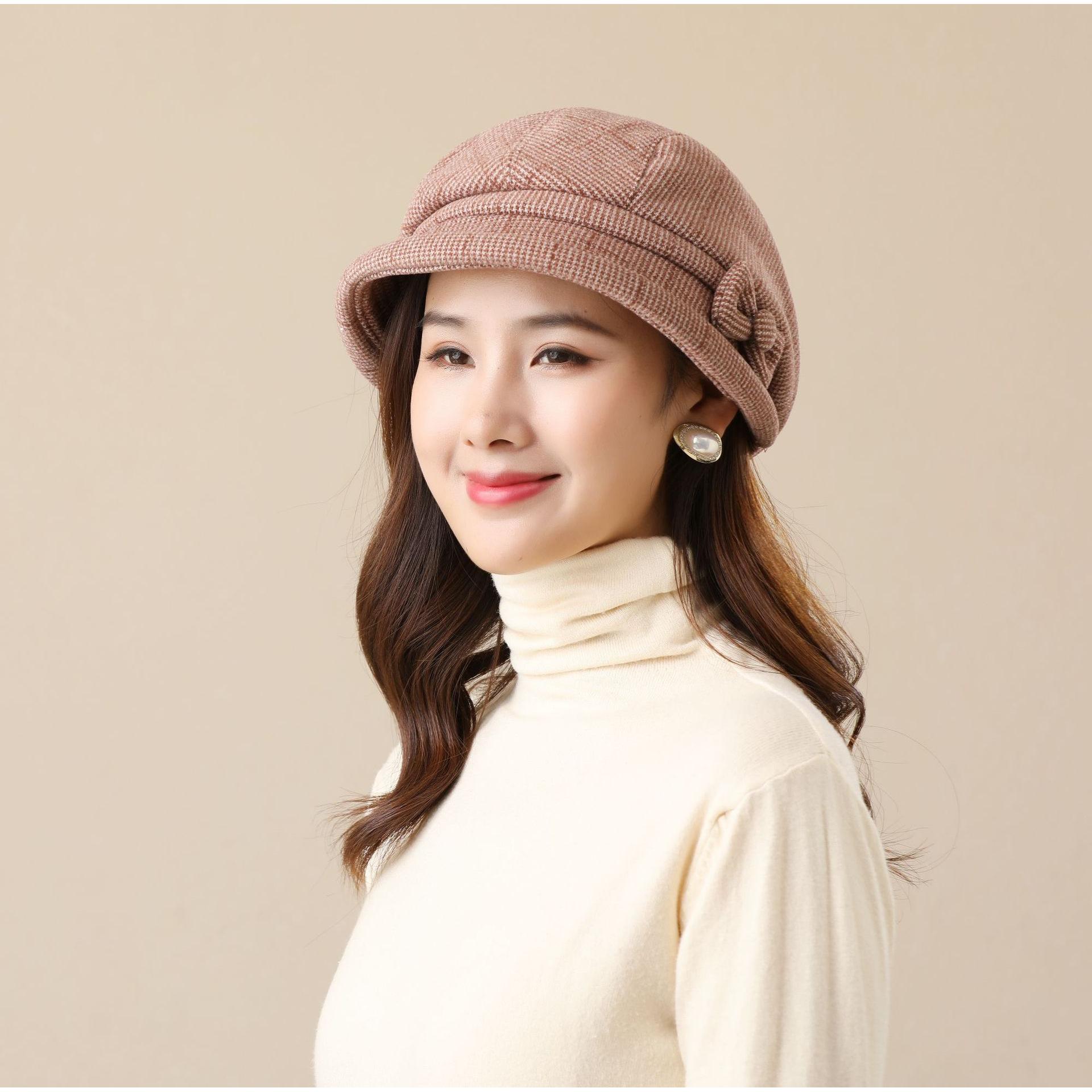 

Женская шляпа рыбака Осень и Зима Клетчатая шляпа Теплая шляпа-ведро Цилиндр Модная Повседневная Универсальная M（56-58cm） хаки