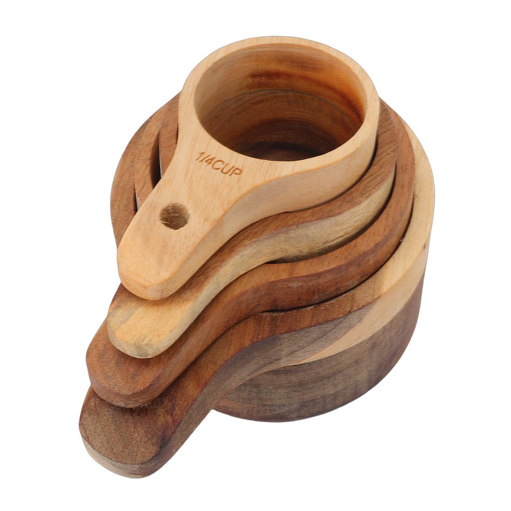 4PCS Wood Measuring Cups Set Stackable Baking Cooking Measuring Cup Kitchen Measure Tool for Dry Ingredients Tea Milk Powder