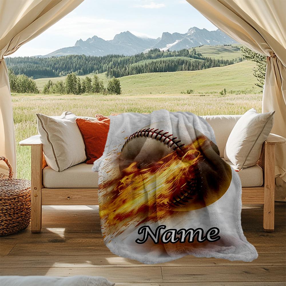 Flaming Baseball Action Sports Graphic Design Flannel Outdoor Blanket Gift Blanket Comfortable And Soft Lightweight And Portable Suitable For All