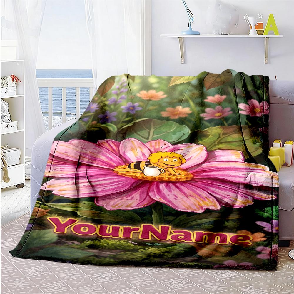 Biene Maja Customize Text Blanket Multi-purpose Customizable Blanket Warmthful Decor Suitable for Bed Sofa Home Decor Livingroom