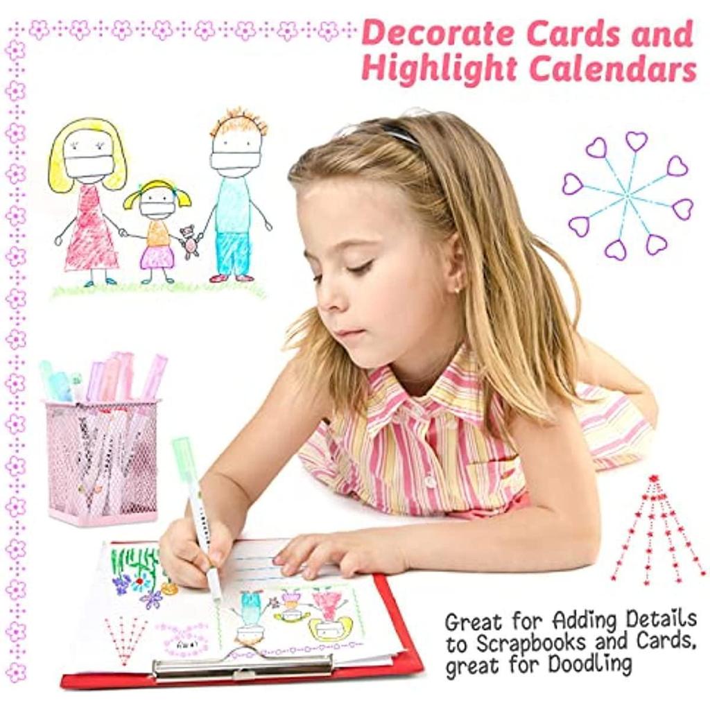 6pcs Line Highlighter Pen Fast Drying Curve Highlight Hand Paint Marke for Writing Note Taking Drawing Scrapbook Art Office School