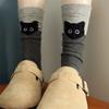 1 Pair Cartoon Cat Socks Autumn Winter Moisture Wicking Knitted Mid-calf Stretch Men Women