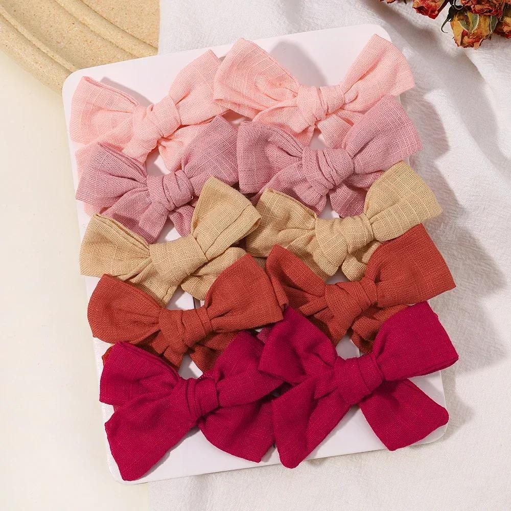 10Pcs/set Solid Color Cotton Hair Bows Hair Clips for Baby Girls Boutique Hairpins Barrettes Headwear Hair Acesssories