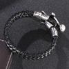 Punk Jewelry Stainless Steel Skull Cross Bracelet Men Double Braided Leather Bracelet Rock Male Wrist Band Gifts