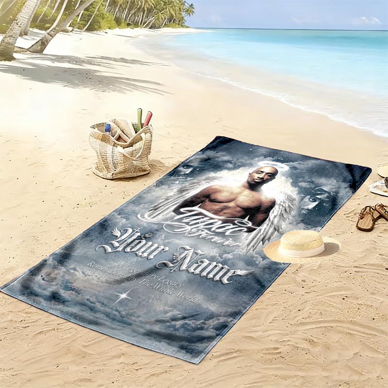 Name Custom Tupac Poster Print Beach Towel, Large Soft Quick Dry Towel for Beach Camping Swimming