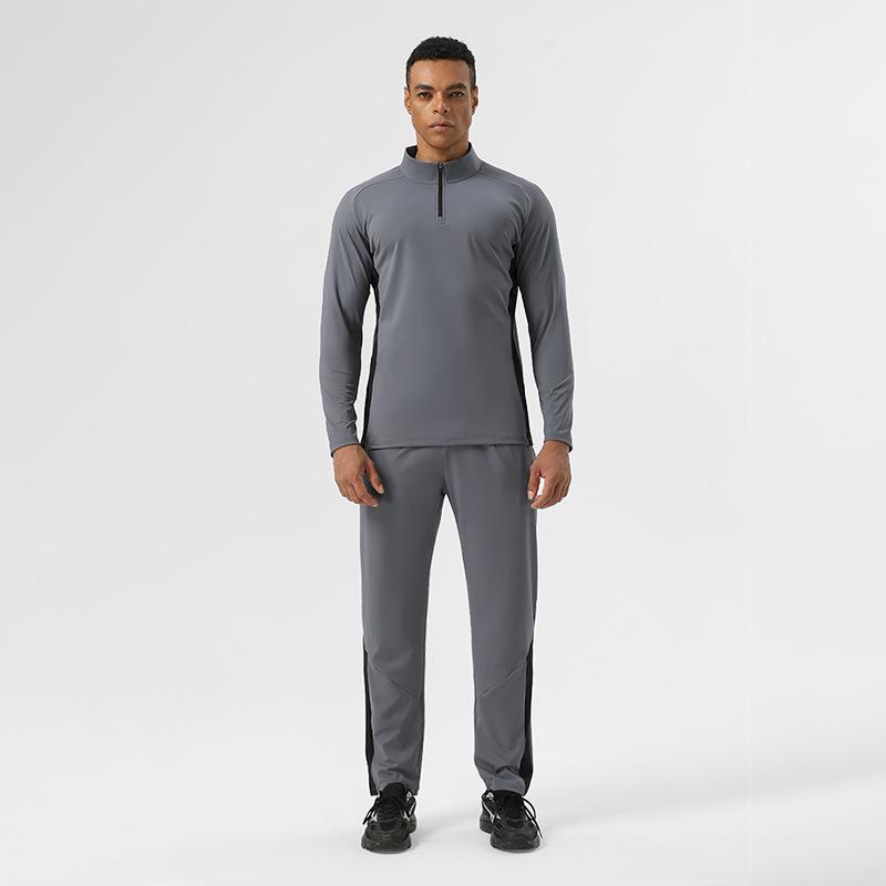 

Мужской спортивный комплект с цветовыми блоками, высокой эластичности - Весенне-осенний костюм для фитнеса и бега L (height 175-180 cm) темно-серого