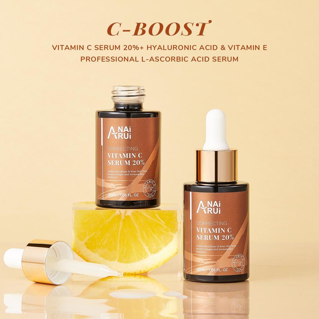 ANAiRUi 20% Vitamin C Facial Serum, Antioxidant Hydrating Skin Care with Hyaluronic Acid & Vitamin E 30ml