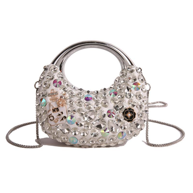 Mini Acrylic Bag European and American Fashion Niche Sequins Personalized Shoulder Crescent Bag Women's Chain Dinner Bag Tide