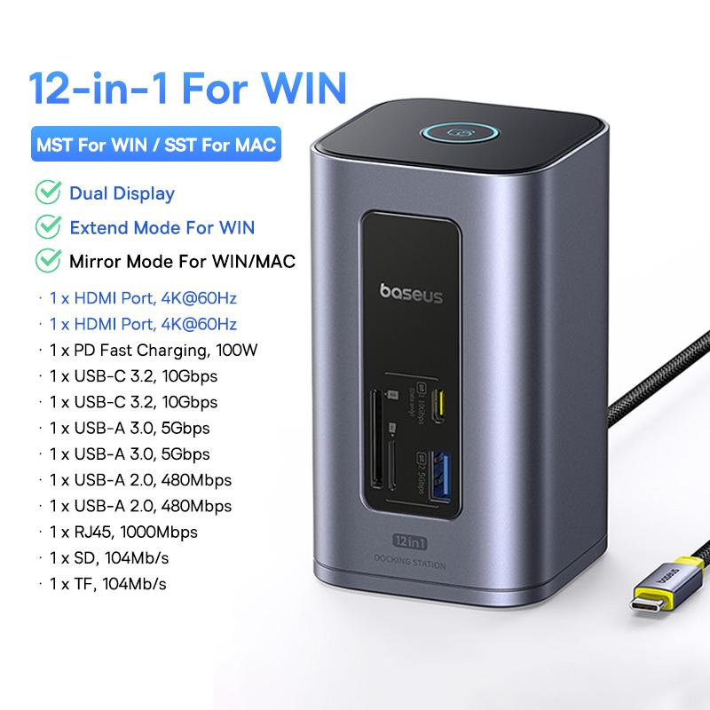 USB-C хаб Baseus для Mac M3 M2 M1 Система HDMI 4K@60Hz MST Тройной дисплей для MacBook Air Pro Window 11-в-1 Хаб Док-станция