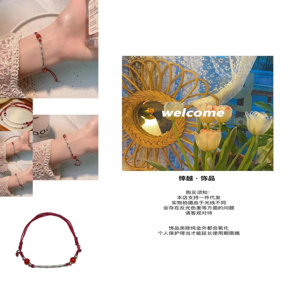 Elegantes handgefertigtes rotes Seilarmband für Damen mit Bambus-Anhänger im chinesischen Stil