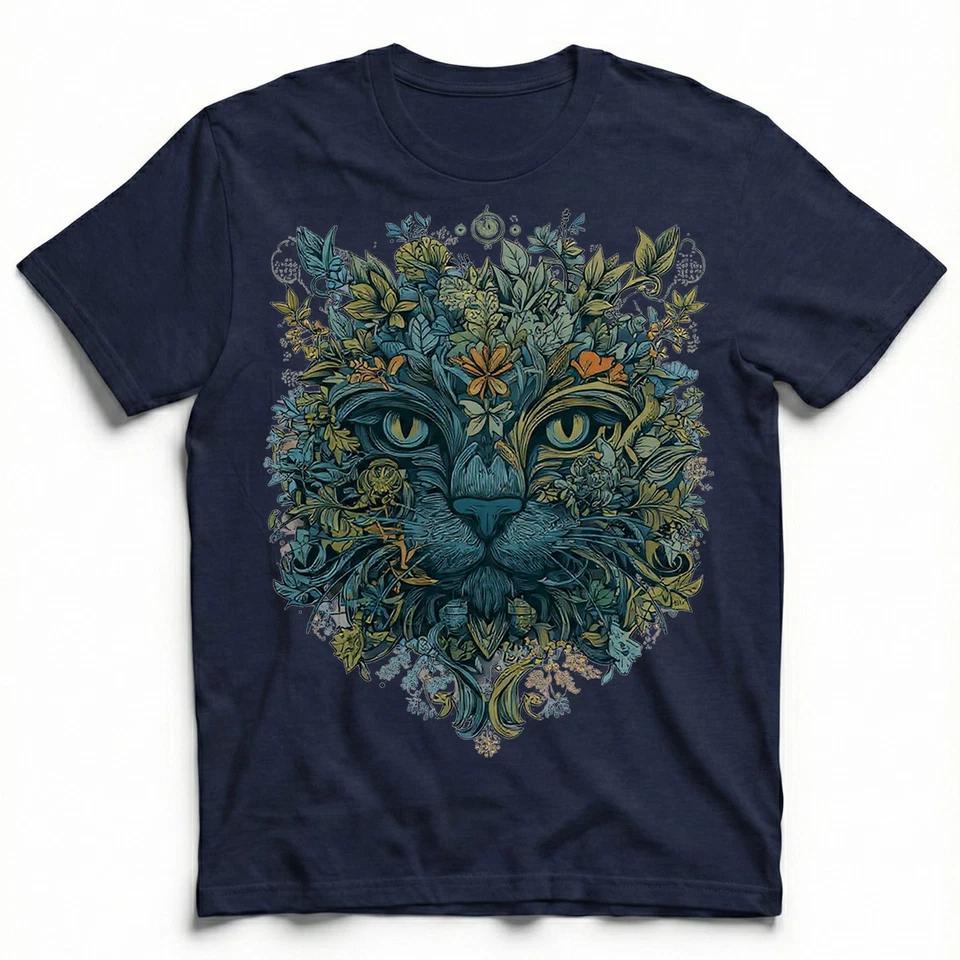 Botanical Floral Cat T-Shirt Vintage Retro Nature Tee Funny Gift 2 L