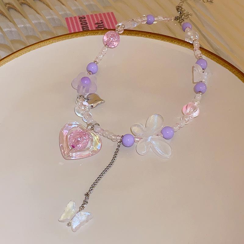 

Акриловое ожерелье с кисточкой в виде бабочки, цветка, аксессуары, высококлассная модная нишевая цепочка на ключицу, универсальные аксессуары для ожерелья, женские