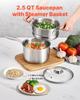 2.5 QT Saucepan with Steamer, Stainless Steel Saucepan with Glass Lid, Multipurpose Nonstick Stainless Steel Sauce Pot with Ergonomic Handle, Friendly