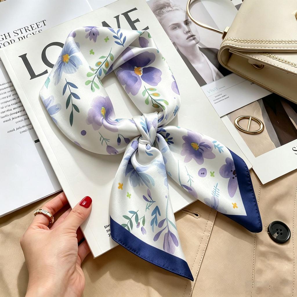 Simple temperament Spring and summer female imitation silk scarf versatile Korean version casual small square scarf neck protection decorative scarf