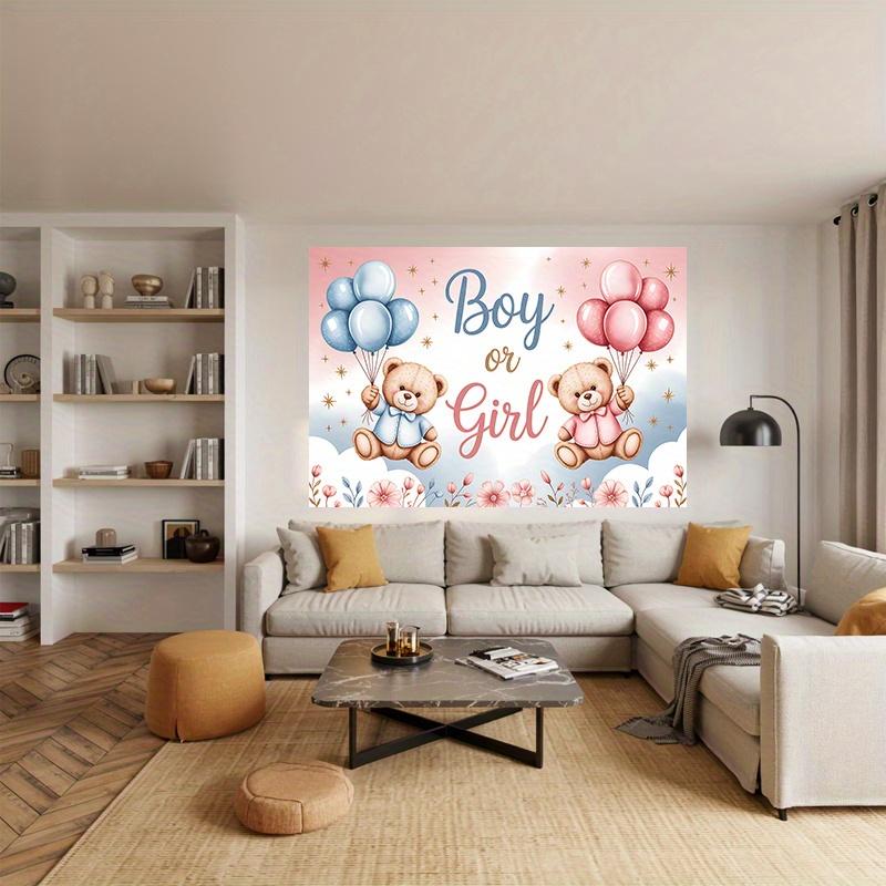 One piece gender revealing backdrop with teddy bear and balloons photo booth props and home decorations