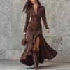 Women's Turn Down Collar Long Sleeve Maxi Shirt Dress High Waist Elegant Mermaid Dress