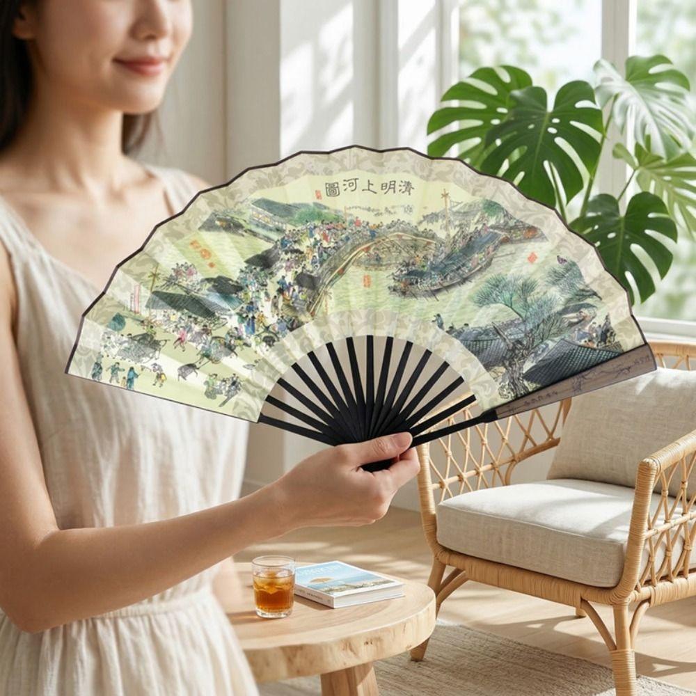 Large Size Ancient Painting Hand Fan Hand Held Summer Fan Party Favor Man Silk Fan Photo Props