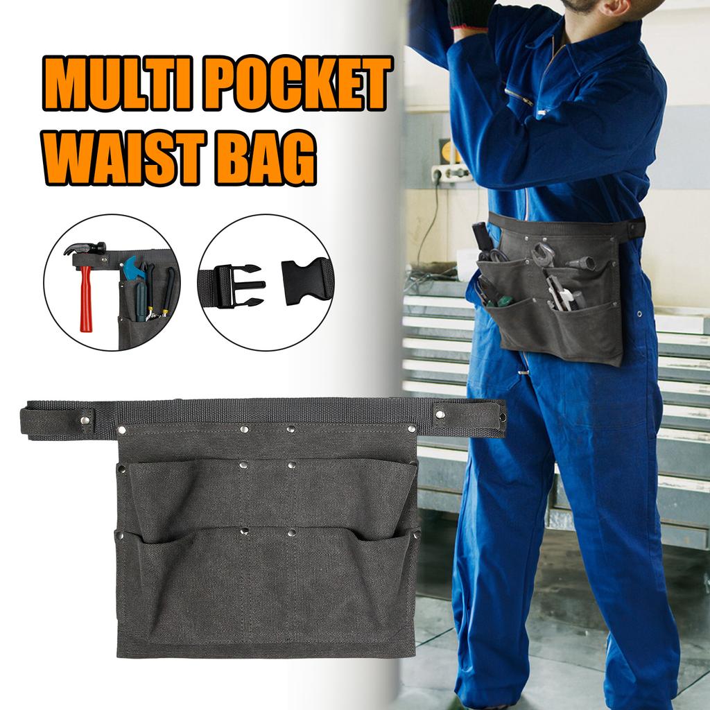 Portable Tool Storage Bag Multi Pocket Durable Canvas Waist Bag For Electricians Carpenters Gardeners Hardware Organizer Bag
