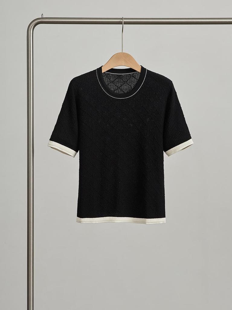 Women's Summer Mulberry Silk Short Sleeve Knit Top - Slimming Loose Pullover with Round Neck