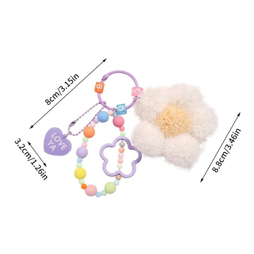 Bag Key Ring Bead Chain Keyring Flower Hairball Keychain Backpack Pendant  Keychain Accessories
