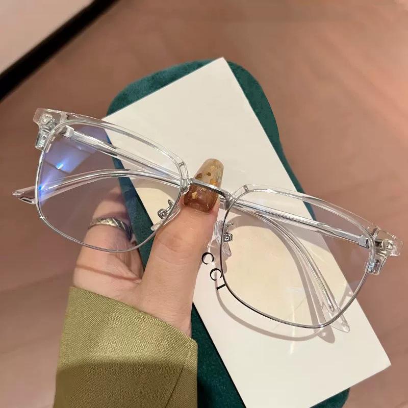 Retro Men'S Ultra-Light Half-Frame Anti-Blue Flat Glasses Can Be Equipped With Degree Myopia Glasses Frame Glasses Frame
