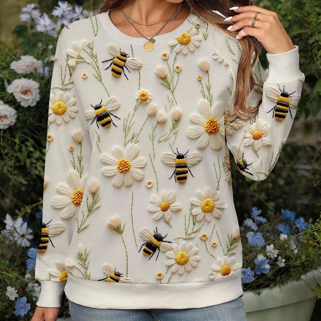 2025 Europäisches & Amerikanisches Damen Übergröße 3D-Druck Lässiger Pullover Sweatshirt für Herbst/Winter